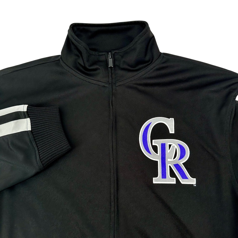 Colorado Rockies MLB Track Jacket Mens Medium Black Full Zip Mock Neck 94239